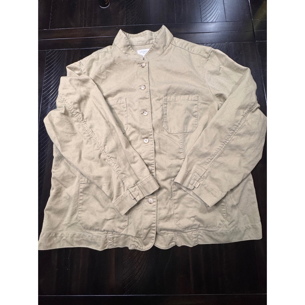 Liz Claiborne Woman Khaki Tan Cotton Utility Chore Jacket Mandarin Collar 3X